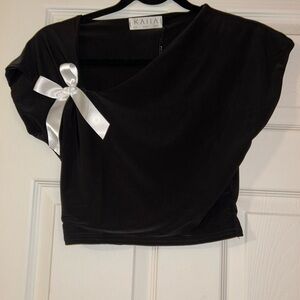 Black Top with White Ribbon Detail